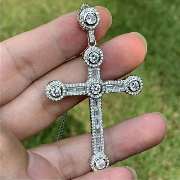 New Luxury 925 Silver Beautiful Cross For Men Women Diamond Necklace - Picture 3 of 15